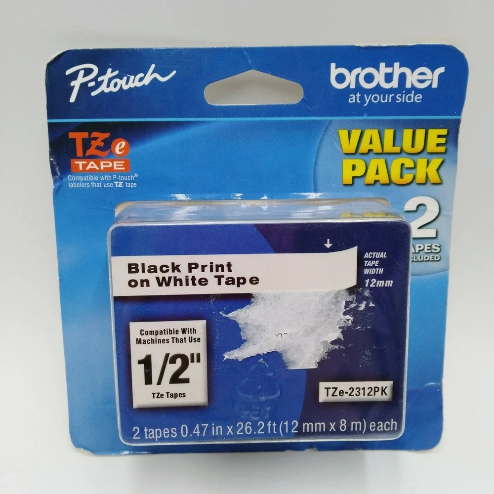 Brother TZe-2312PK 2pack Laminated Label Tape Width 12mm 1/2 Inch White Tape